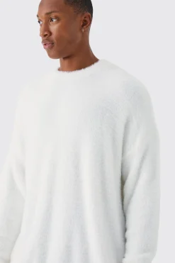 Oversized Crew Neck Fluffy Knitted Jumper | BoohooMAN UK