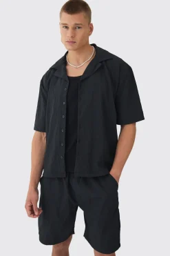 Oversized Crinkle Revere Shirt & Relaxed Short Set | BoohooMAN UK
