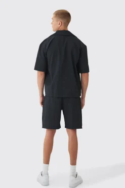 Oversized Crinkle Revere Shirt & Relaxed Short Set | BoohooMAN UK