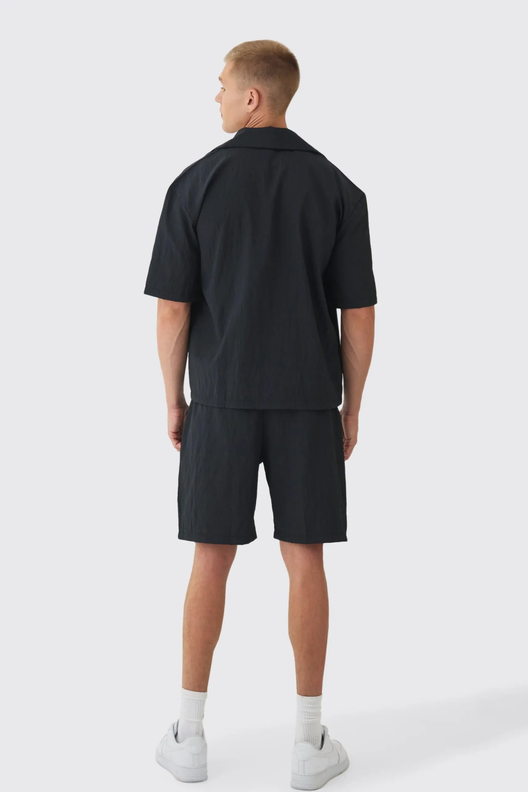 Oversized Crinkle Revere Shirt & Relaxed Short Set | BoohooMAN UK