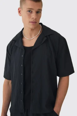 Oversized Crinkle Revere Shirt & Relaxed Short Set | BoohooMAN UK