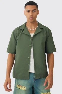 Oversized Crinkle Revere Shirt | BoohooMAN UK