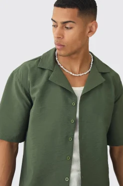 Oversized Crinkle Revere Shirt | BoohooMAN UK