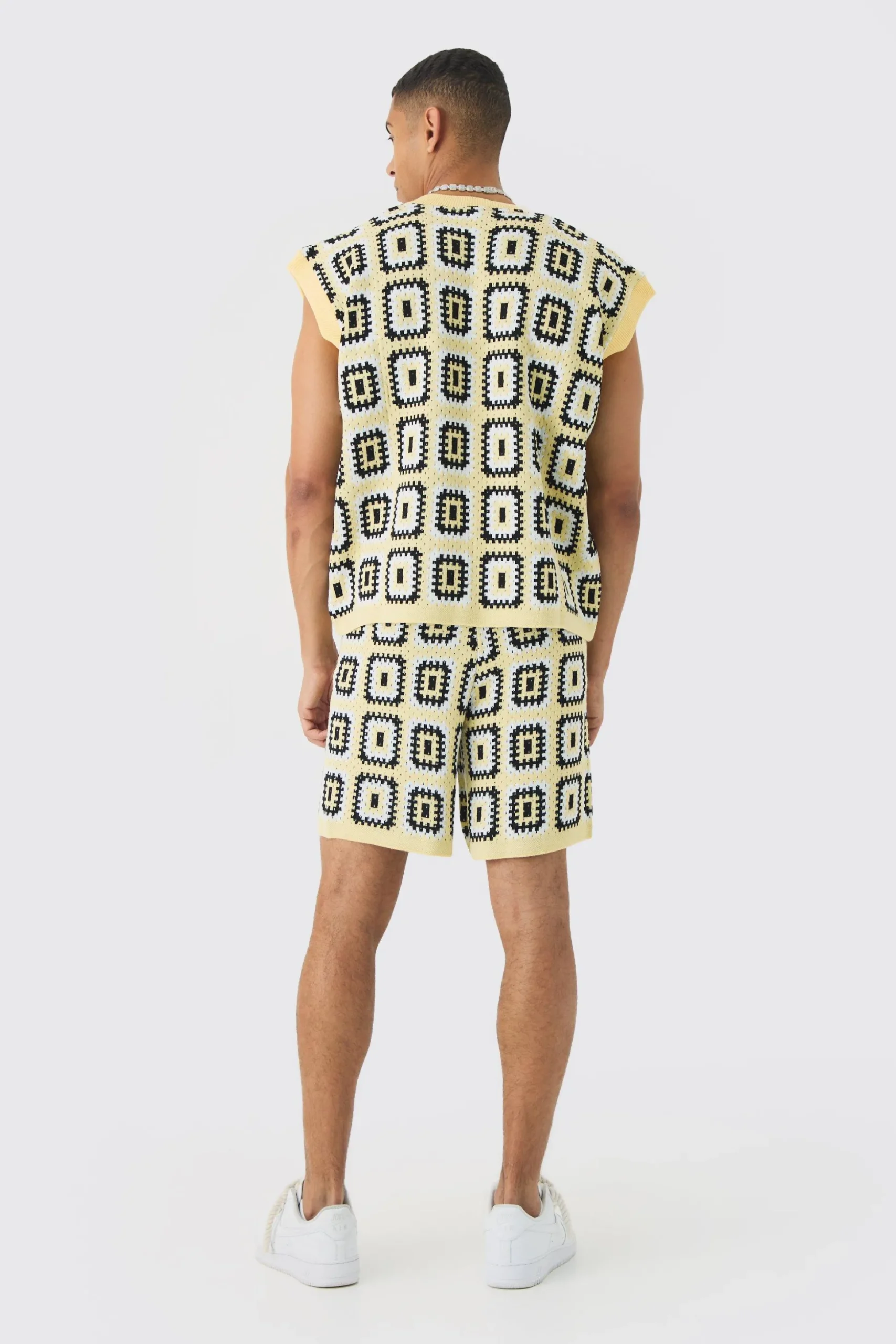 Oversized Crochet Knit Tank And Short Set | BoohooMAN UK