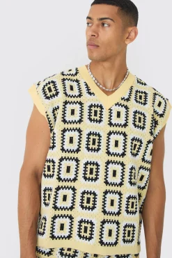 Oversized Crochet Knit Tank And Short Set | BoohooMAN UK