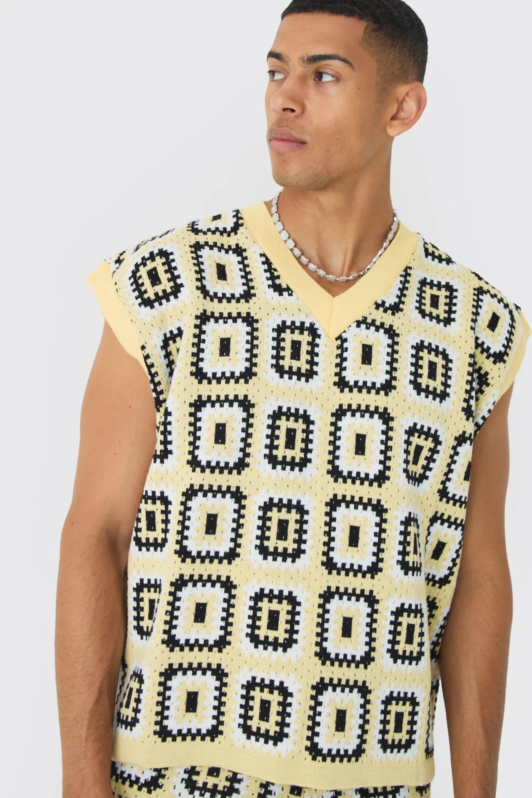 Oversized Crochet Knit Tank And Short Set | BoohooMAN UK
