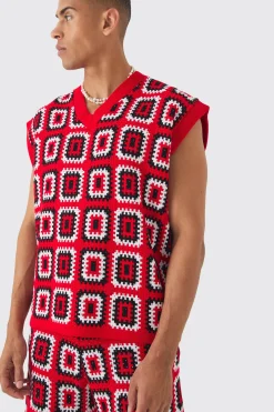 Oversized Crochet Knit Tank And Short Set | BoohooMAN UK