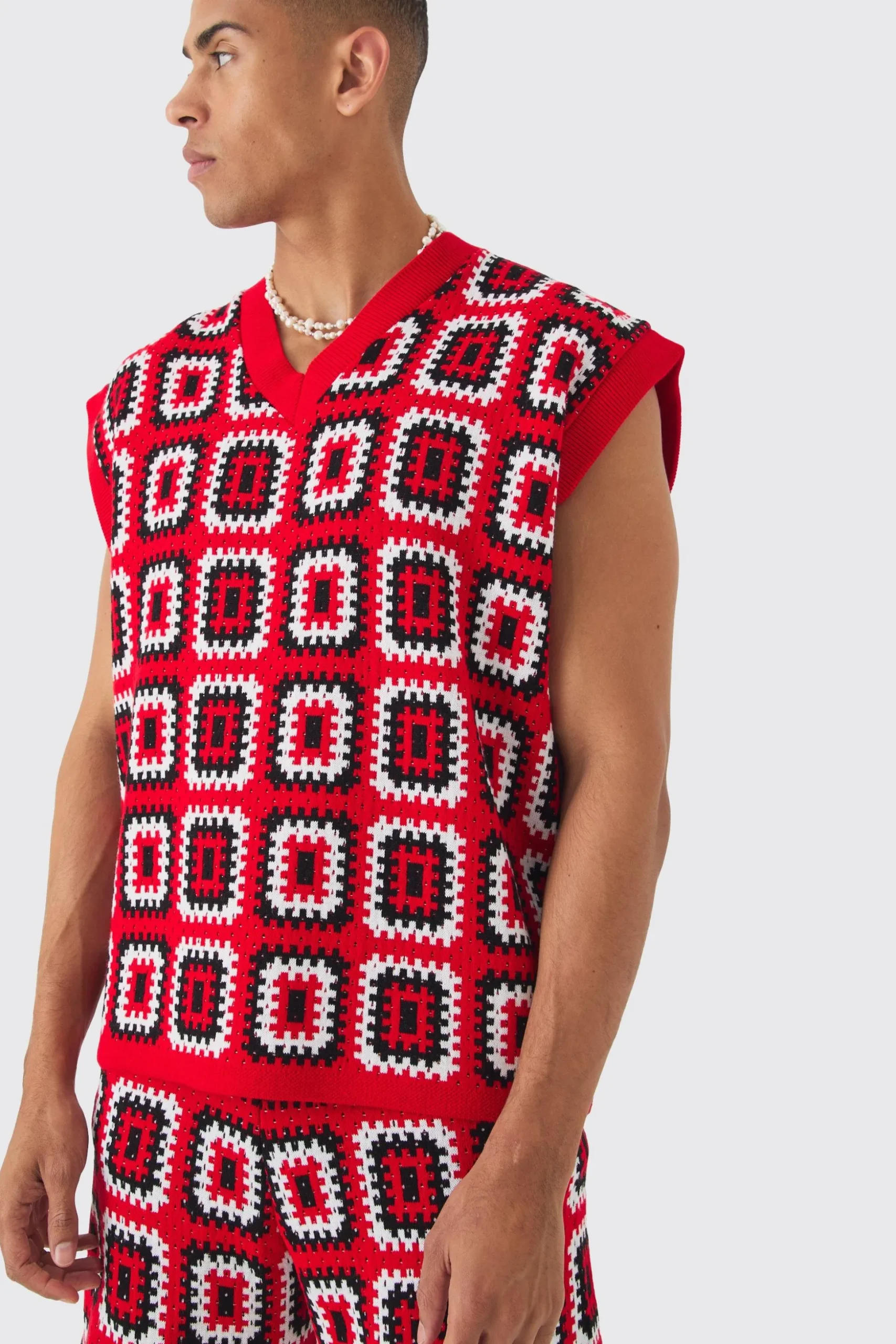 Oversized Crochet Knit Tank And Short Set | BoohooMAN UK