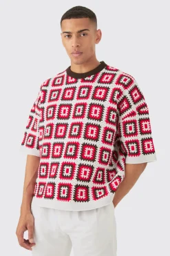Oversized Crochet Knit T-shirt | BoohooMAN UK