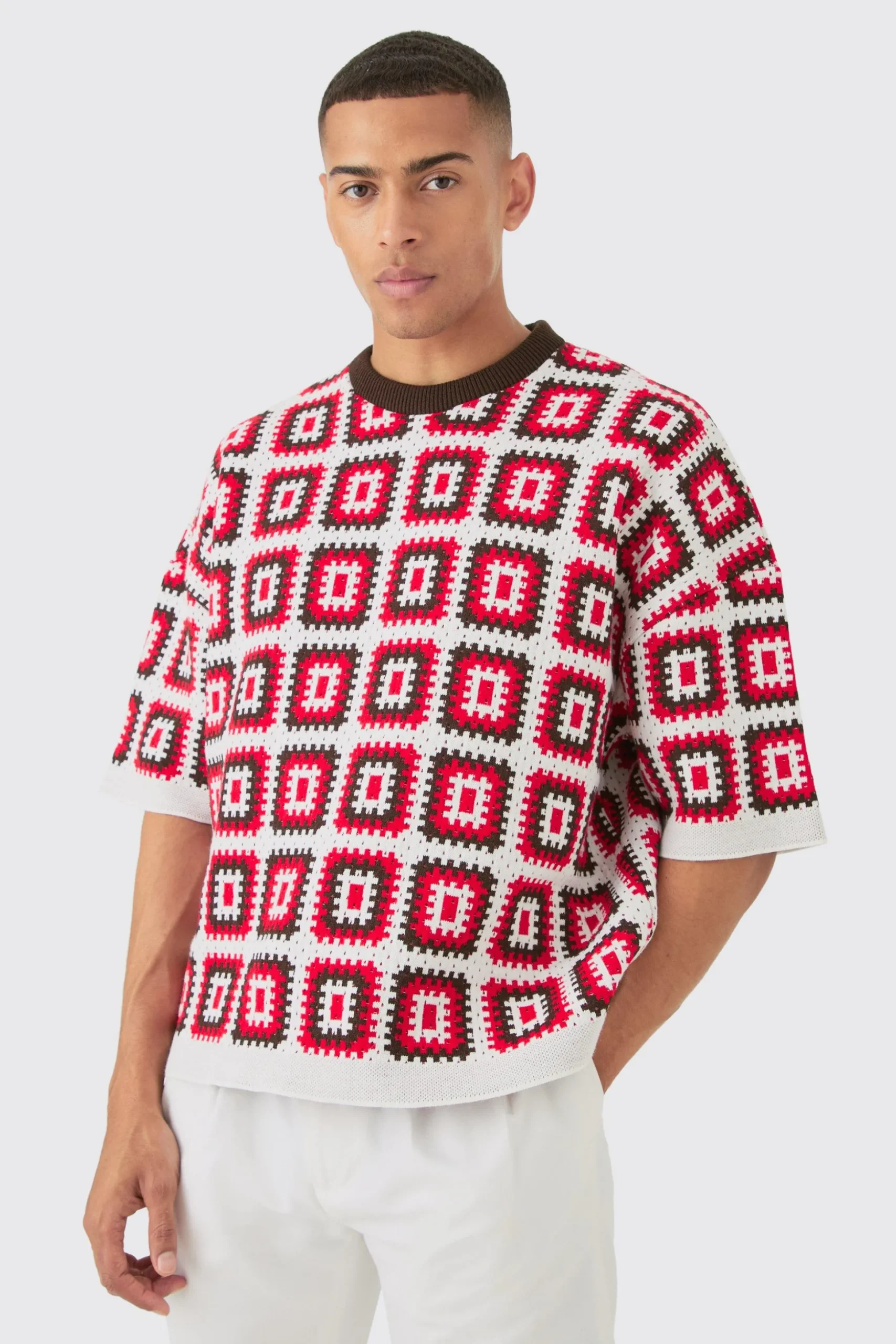 Oversized Crochet Knit T-shirt | BoohooMAN UK