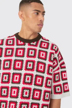 Oversized Crochet Knit T-shirt | BoohooMAN UK