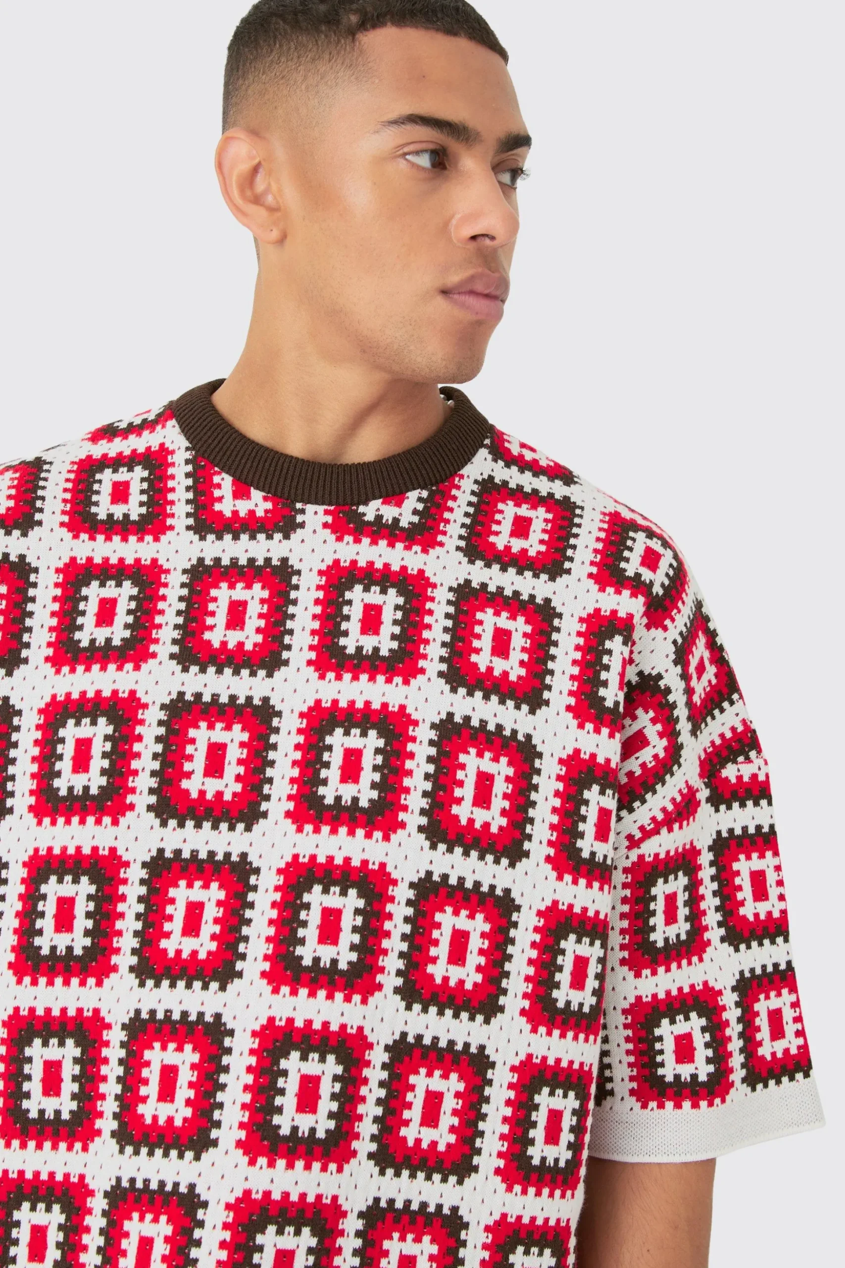 Oversized Crochet Knit T-shirt | BoohooMAN UK