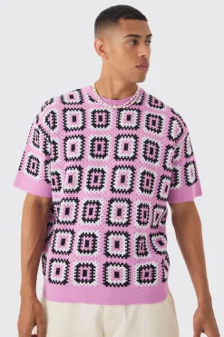 Oversized Crochet Knit T-shirt | BoohooMAN UK