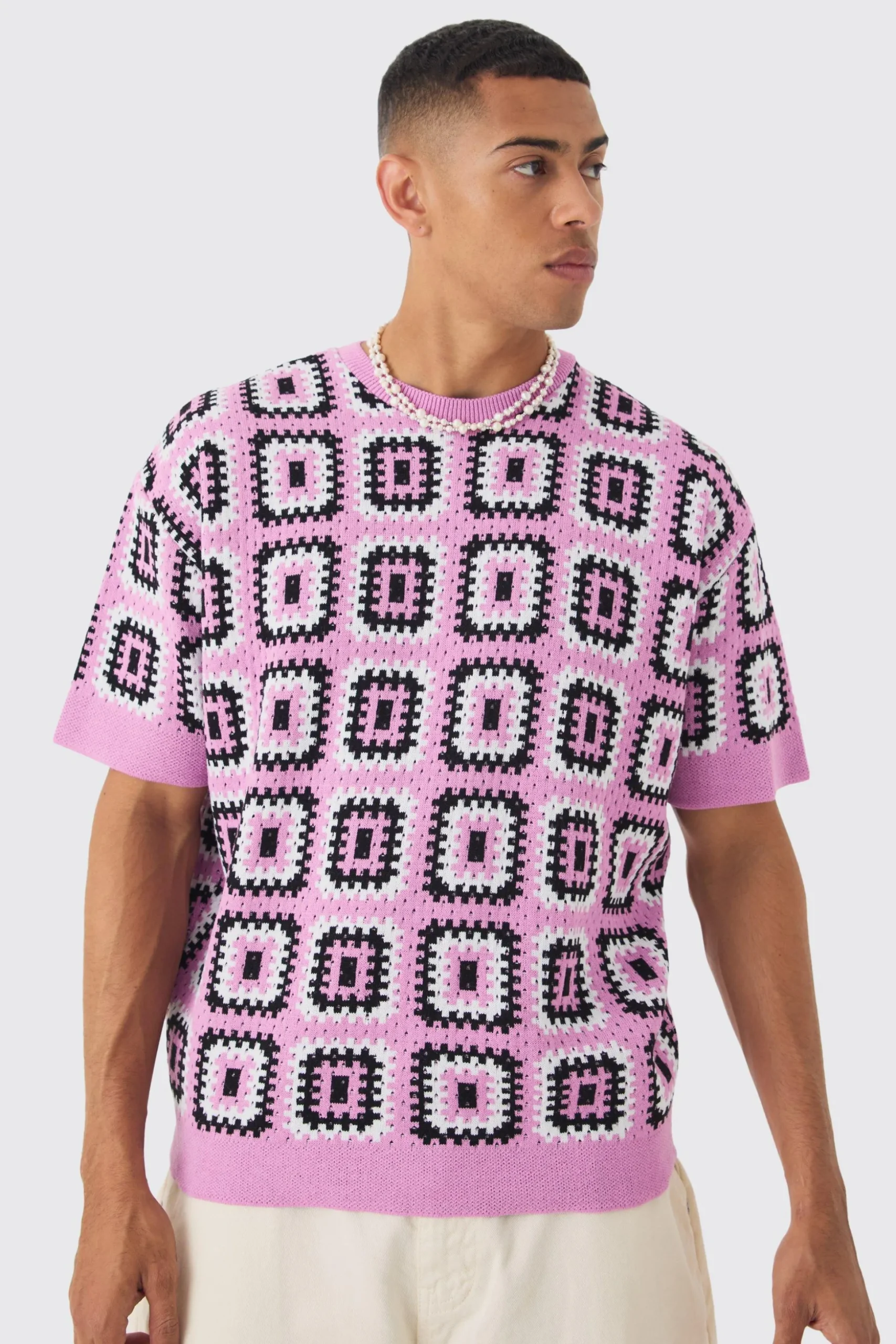 Oversized Crochet Knit T-shirt | BoohooMAN UK