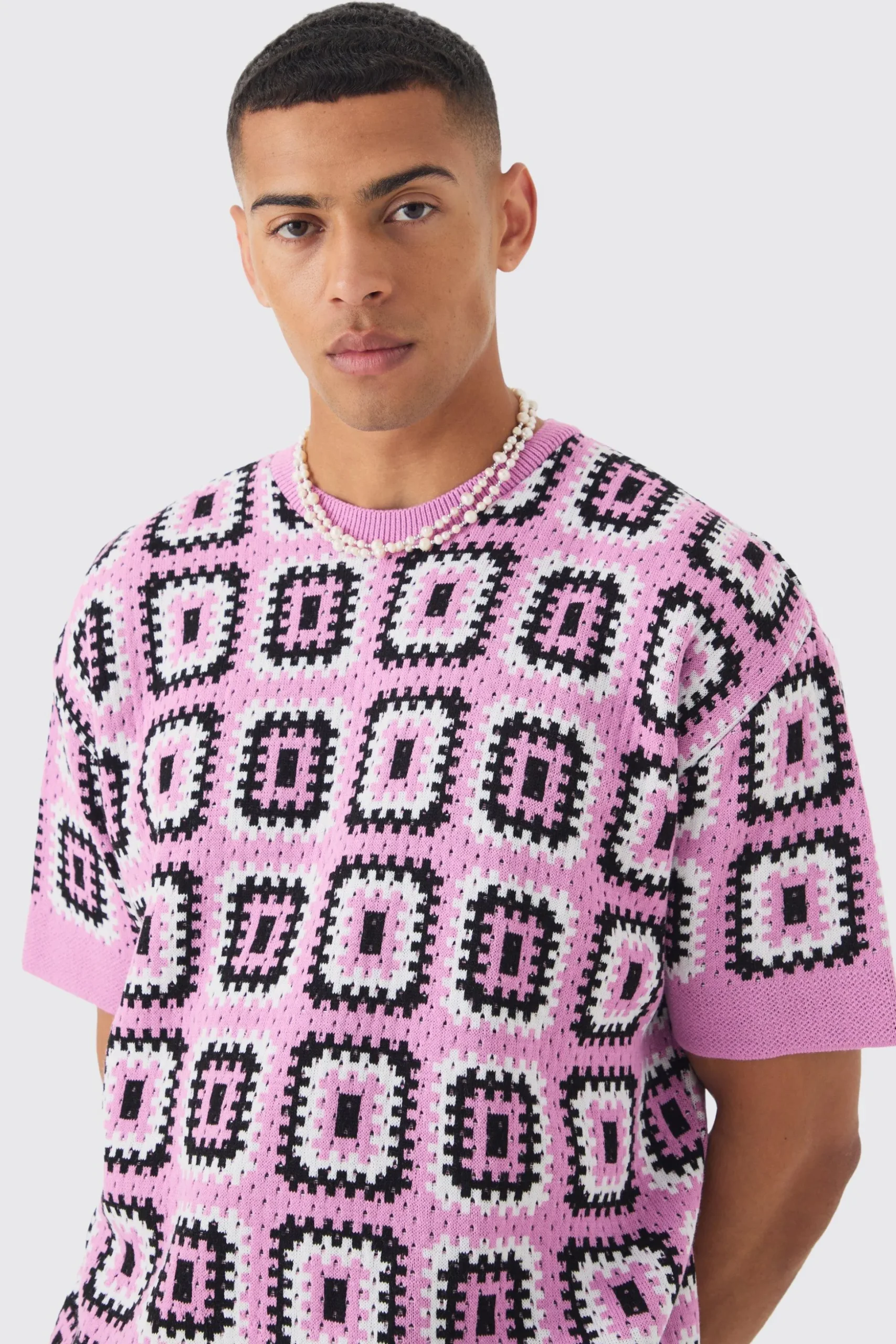Oversized Crochet Knit T-shirt | BoohooMAN UK