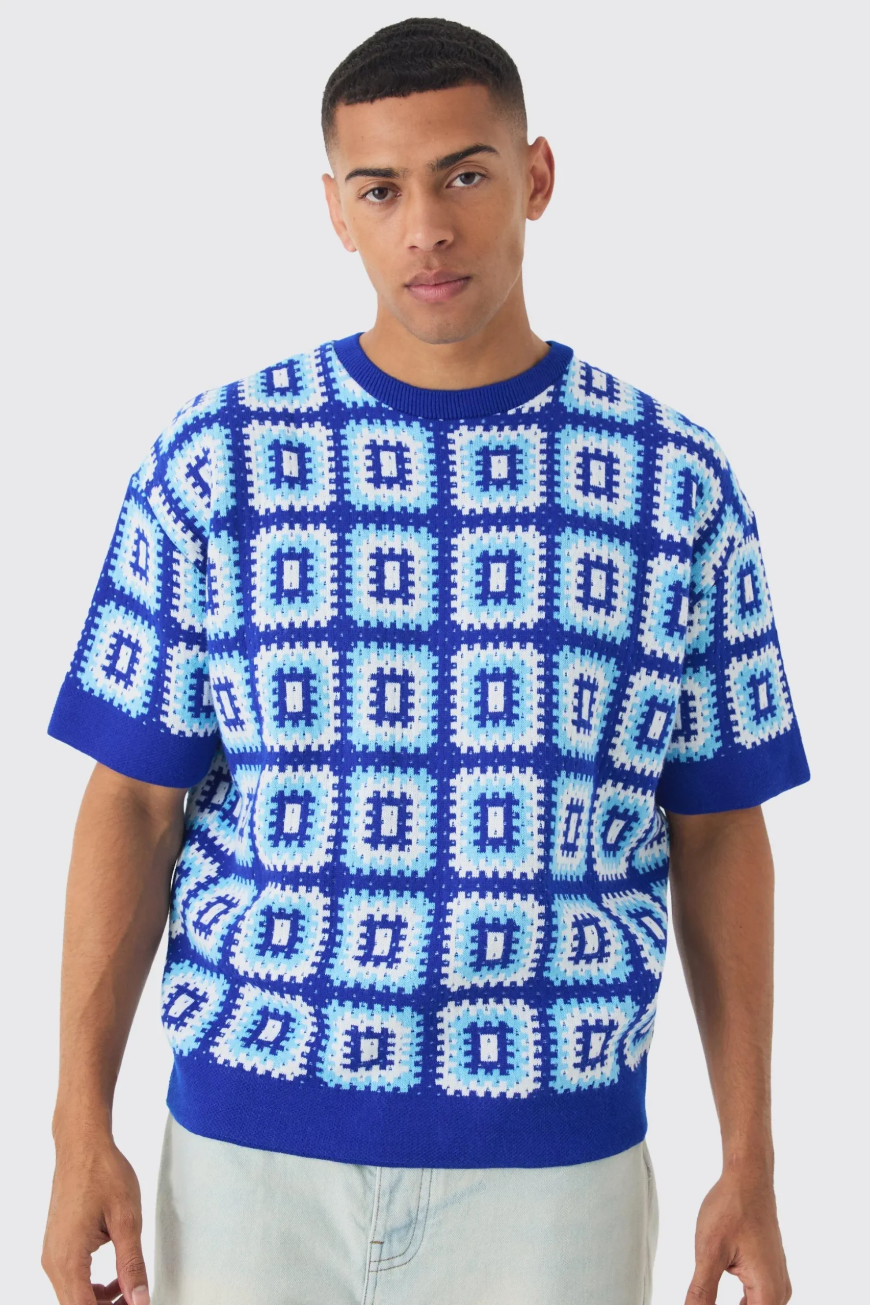 Oversized Crochet Knit T-shirt | BoohooMAN UK