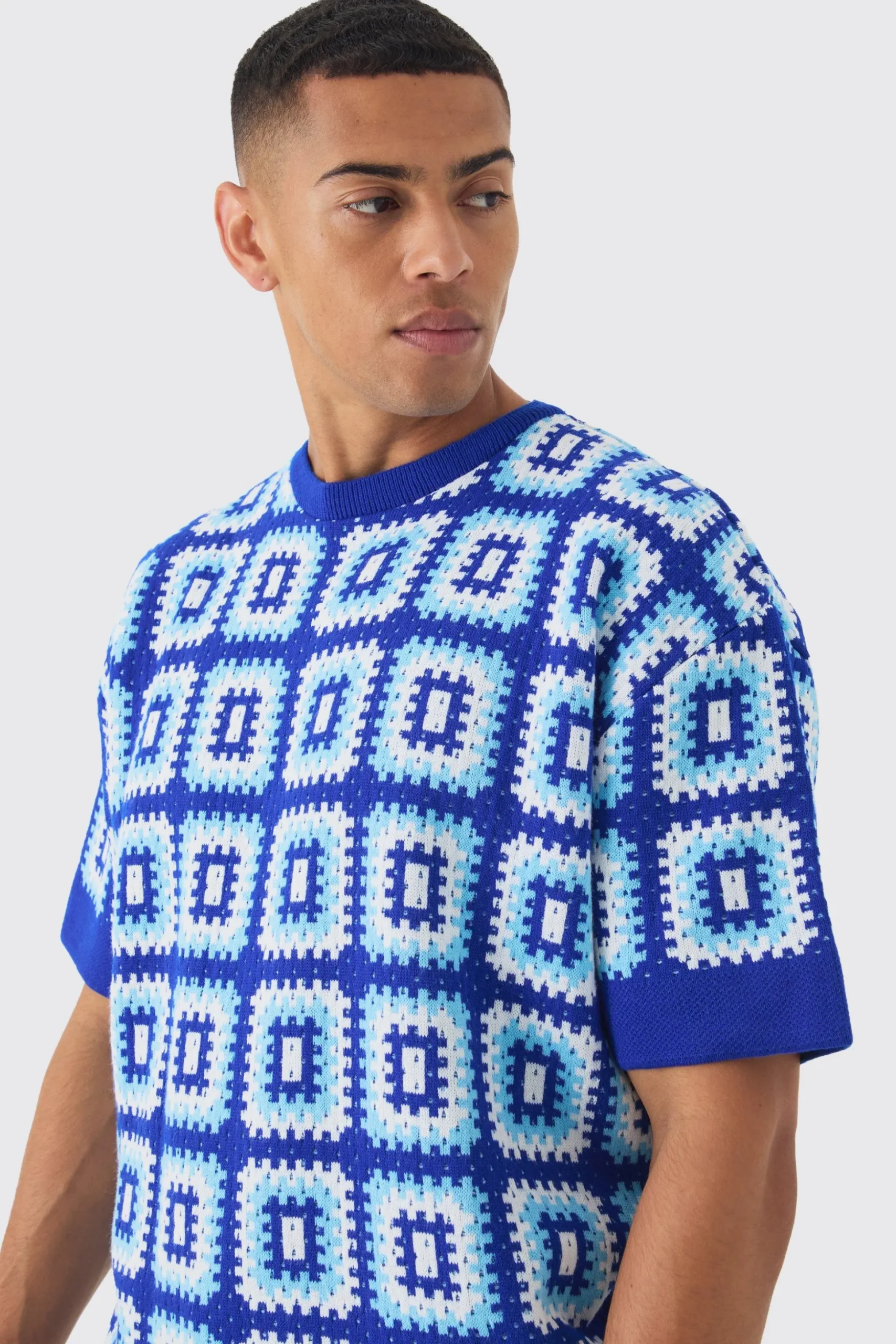 Oversized Crochet Knit T-shirt | BoohooMAN UK