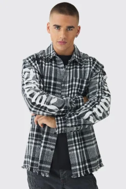 Oversized Cross Patchwork Check Long Sleeve Shirt | BoohooMAN UK