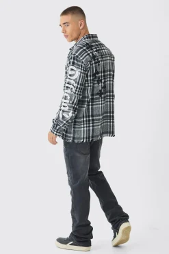 Oversized Cross Patchwork Check Long Sleeve Shirt | BoohooMAN UK