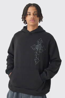 Oversized Cross Print Hoodie | BoohooMAN UK