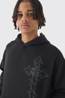 Oversized Cross Print Hoodie | BoohooMAN UK