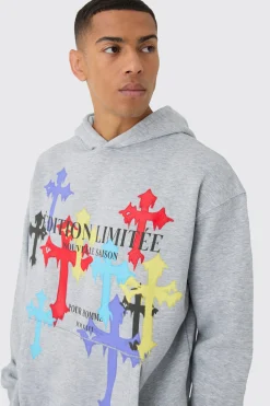 Oversized Cross Print Hoodie | BoohooMAN UK