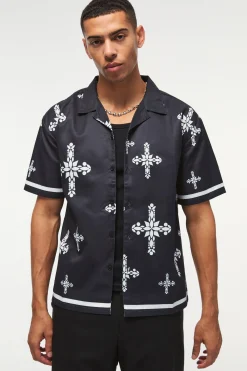 Oversized Cross Print Shirt | BoohooMAN UK