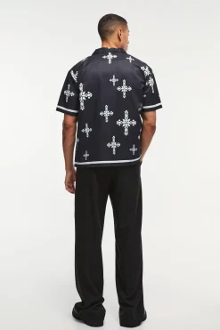 Oversized Cross Print Shirt | BoohooMAN UK