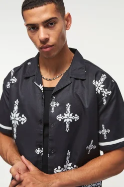 Oversized Cross Print Shirt | BoohooMAN UK