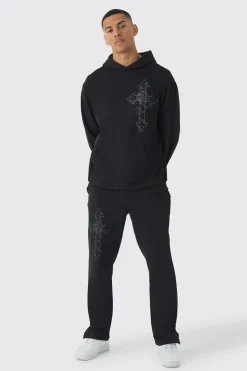 Oversized Cross Print Tracksuit | BoohooMAN UK