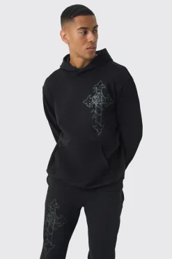 Oversized Cross Print Tracksuit | BoohooMAN UK