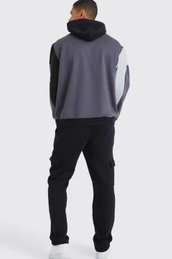 Oversized Curved Colour Block Hoodie | BoohooMAN UK