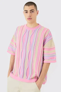 Oversized 3D Jacquard Knit T-shirt | BoohooMAN UK
