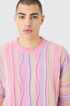 Oversized 3D Jacquard Knit T-shirt | BoohooMAN UK