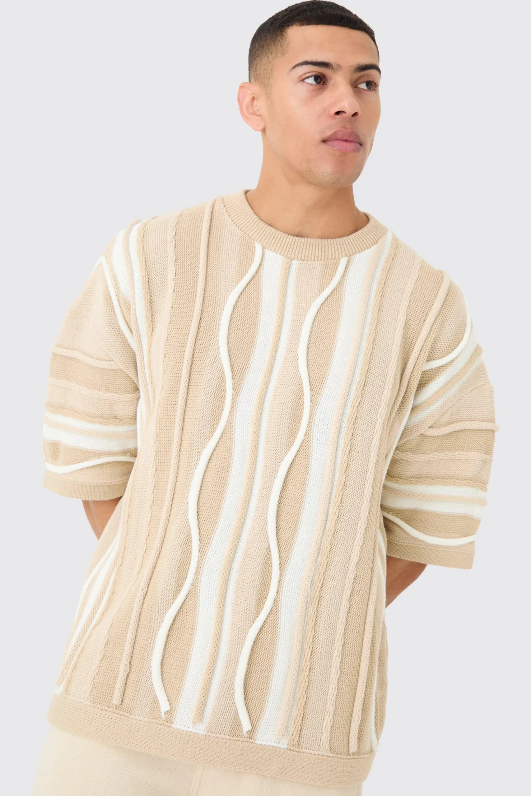 Oversized 3d Jacquard Knit T-shirt | BoohooMAN UK