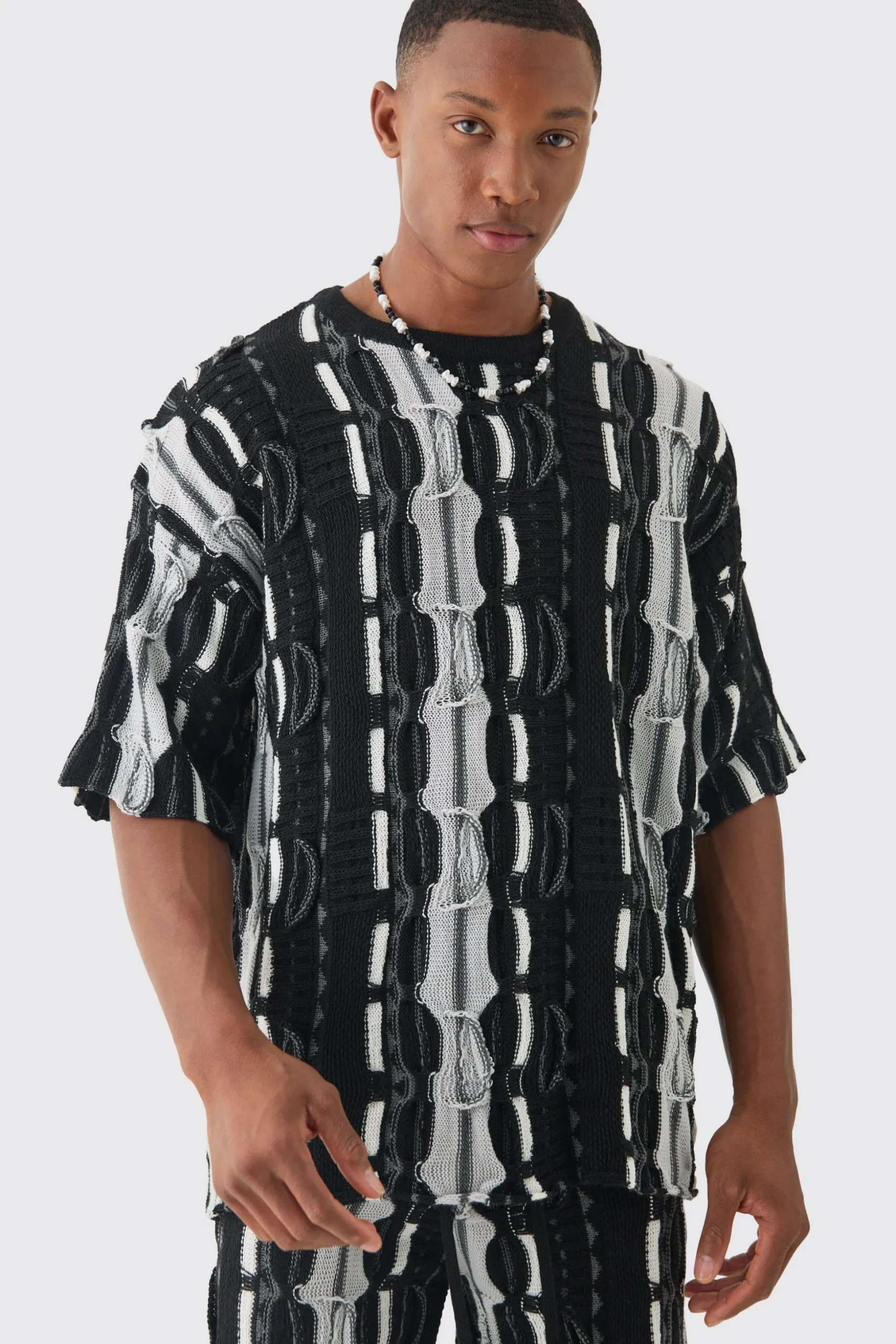 Oversized 3D Knitted T-shirt | BoohooMAN UK