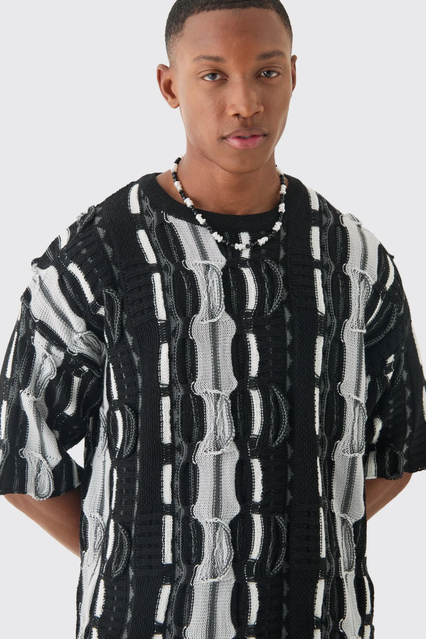 Oversized 3D Knitted T-shirt | BoohooMAN UK