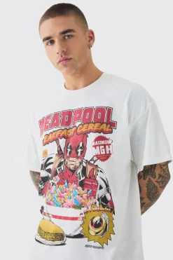 Oversized Deadpool Cereal License Print T-shirt | BoohooMAN UK