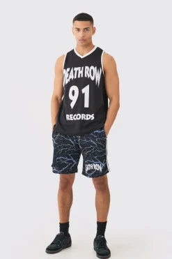 Oversized Death Row License Mesh Vest And Short Set | BoohooMAN UK