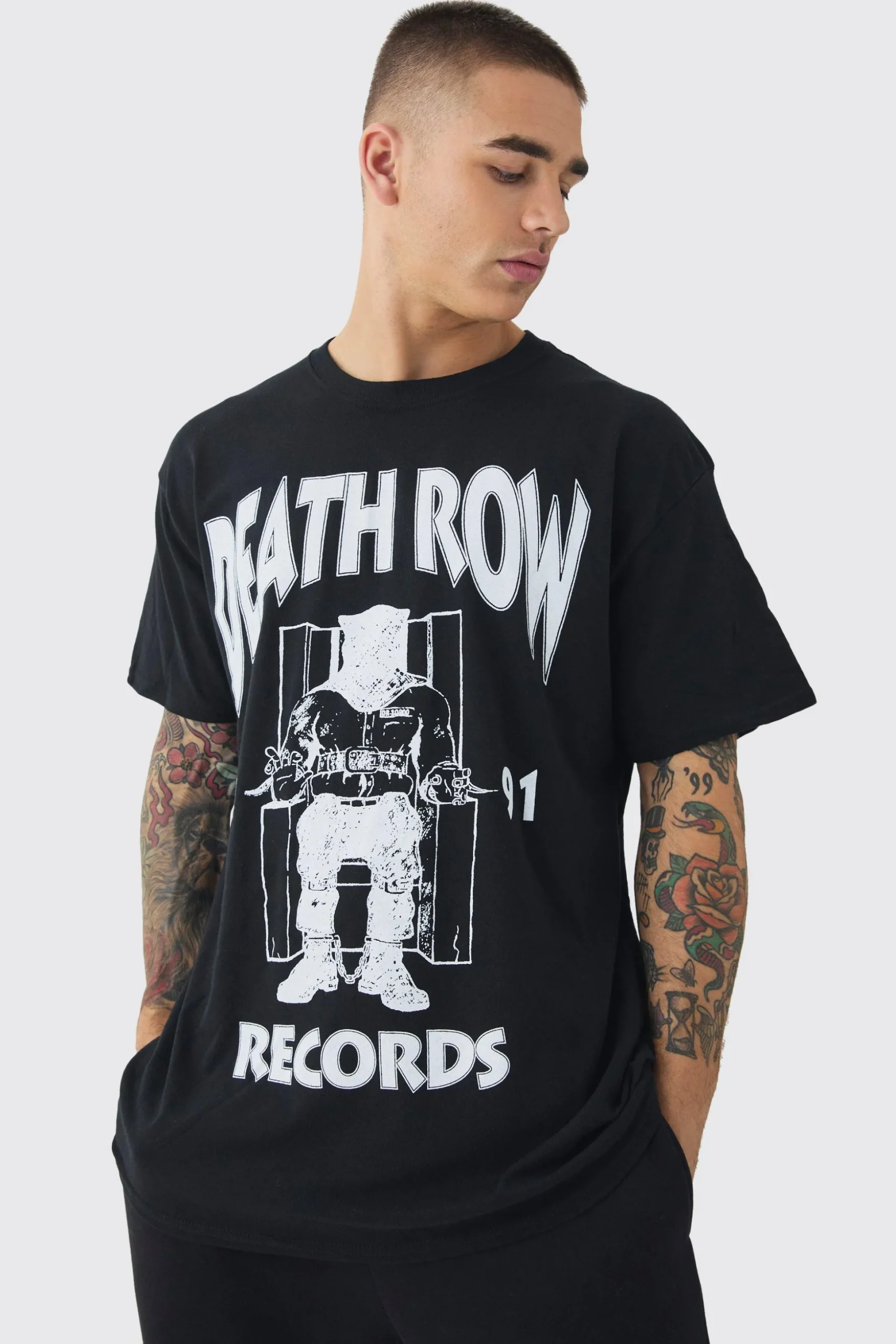 Oversized Death Row Records License Print T-shirt | BoohooMAN UK