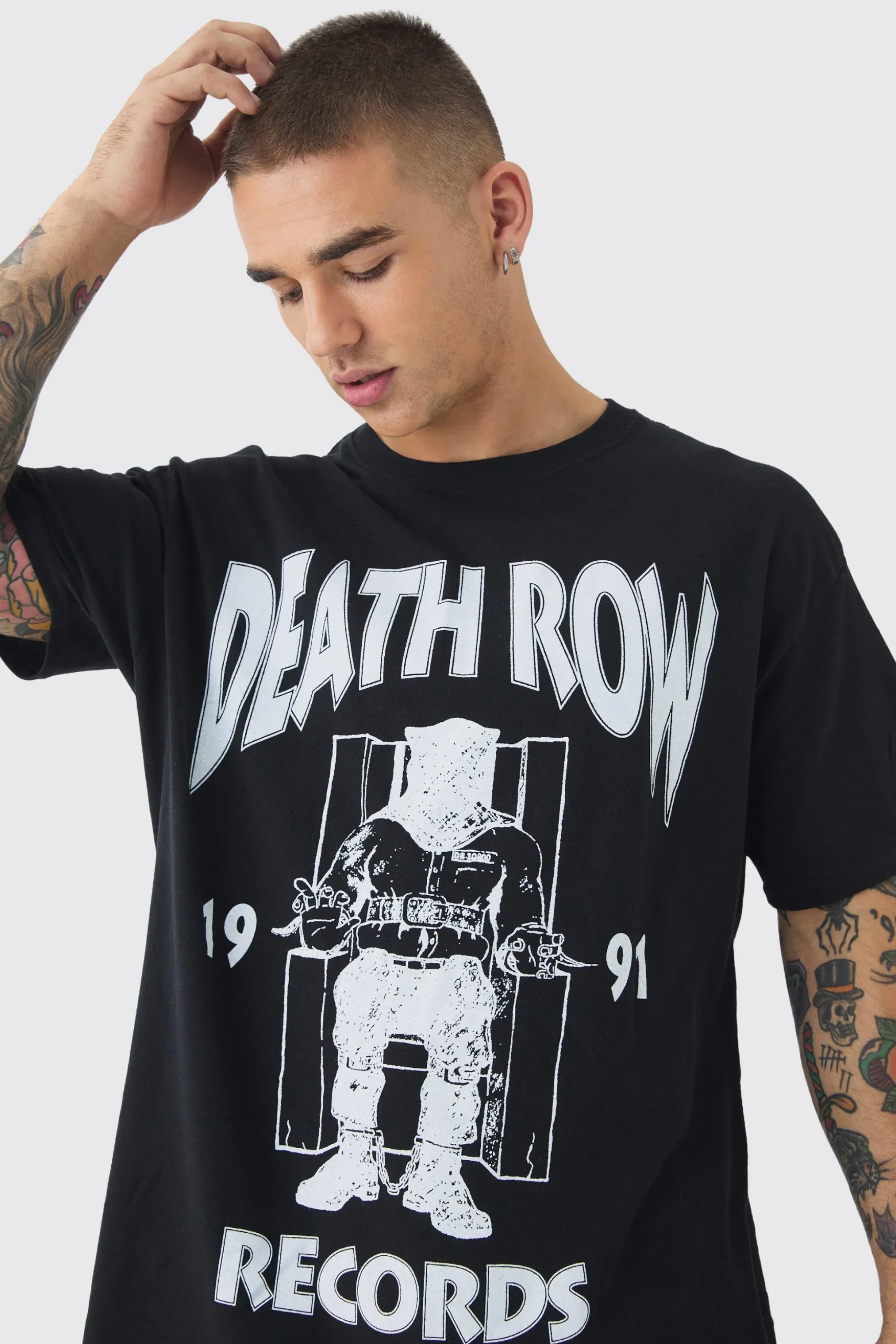 Oversized Death Row Records License Print T-shirt | BoohooMAN UK