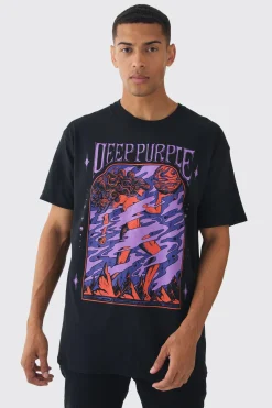 Oversized Deep Purple Band License Print T-Shirt | BoohooMAN UK