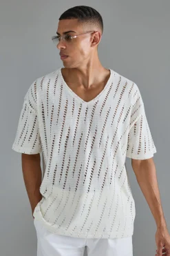 Oversized Deep V Extreme Distressed T-shirt | BoohooMAN UK