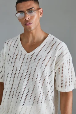 Oversized Deep V Extreme Distressed T-shirt | BoohooMAN UK