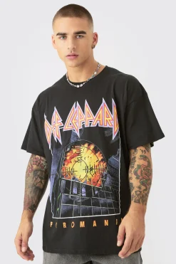 Oversized Def Leopard Band License T-shirt | BoohooMAN UK