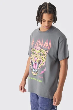 Oversized Def Leopard Band Wash License T-Shirt | BoohooMAN UK