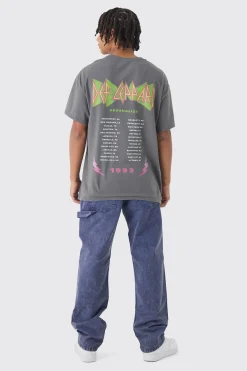 Oversized Def Leopard Band Wash License T-Shirt | BoohooMAN UK