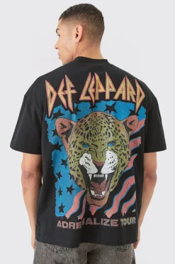 Oversized Def Leopard Large Scale License T-shirt | BoohooMAN UK