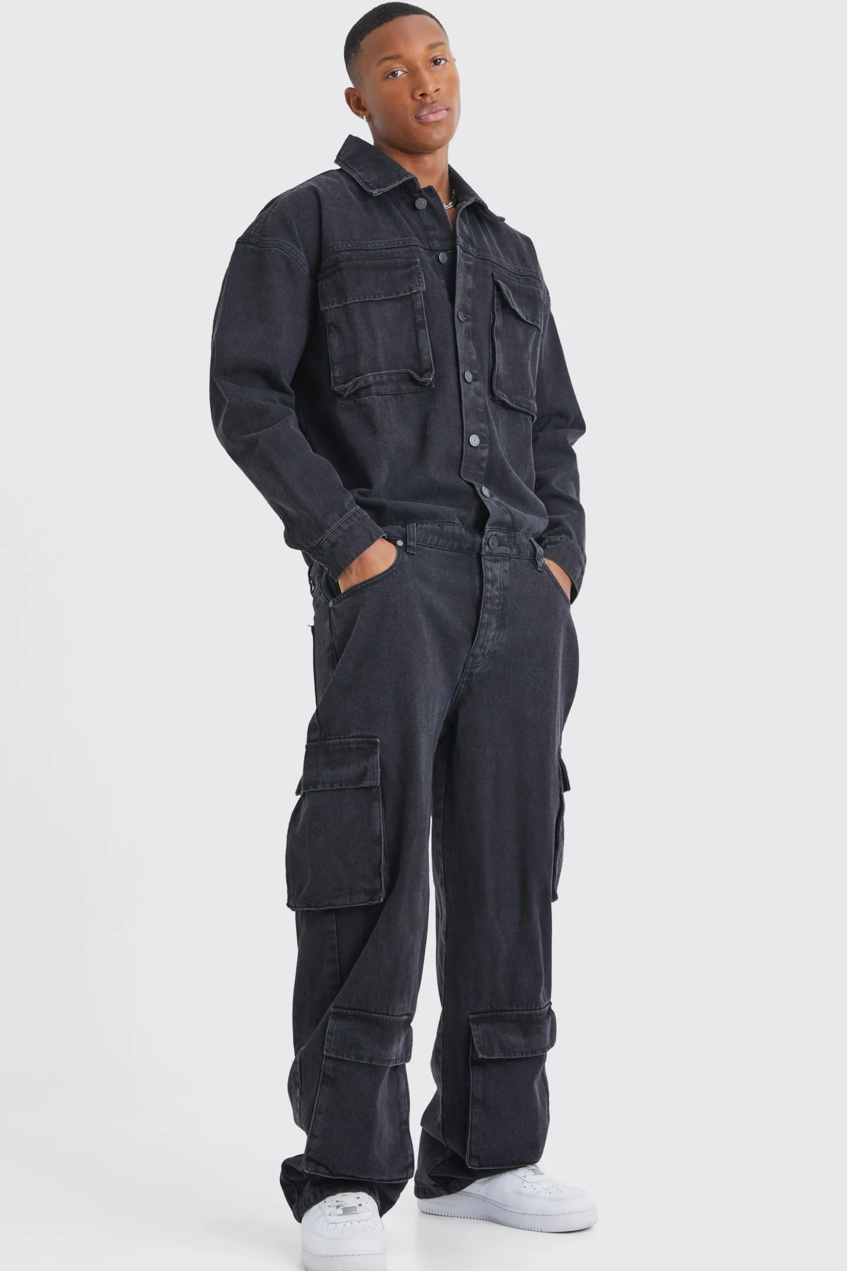 Oversized Denim Boilersuit | BoohooMAN UK
