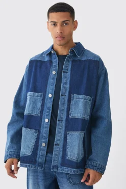Oversized Denim Carpenter Dyed Overshirt | BoohooMAN UK